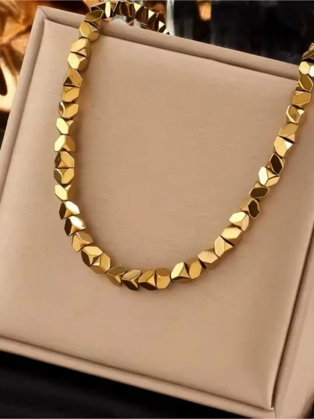 Gold Tone Faceted Beaded Necklace Quiet Luxury Style